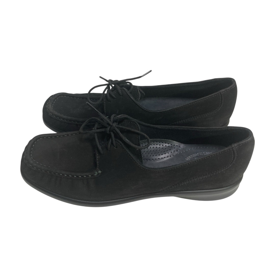 SAS Petra Lace Up Oxford Shoes Suede Comfort Moccasin Women's 7.5 N‎ Black Flats - Picture 4 of 10
